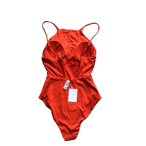 Andie Swim Asbury Rib One Piece Swimsuit Orange Sire Size Large - Picture 5 of 11